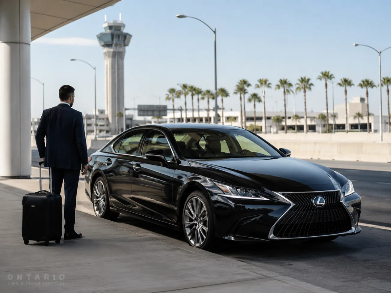 Black Lexus sedan used for private car service between LAX and Ontario Airport