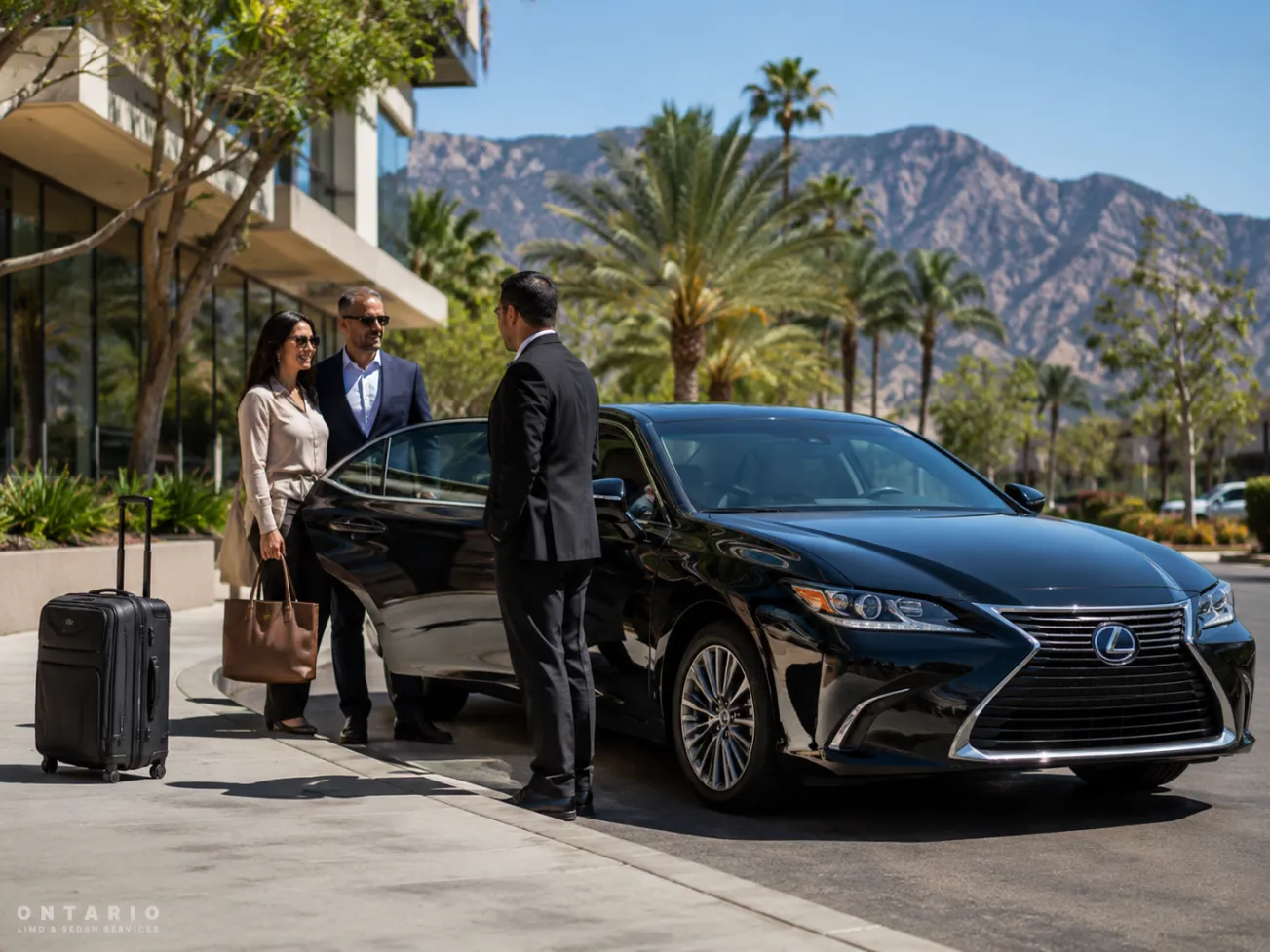 Black Lexus sedan for private transportation from Ontario Airport to Rancho Cucamonga